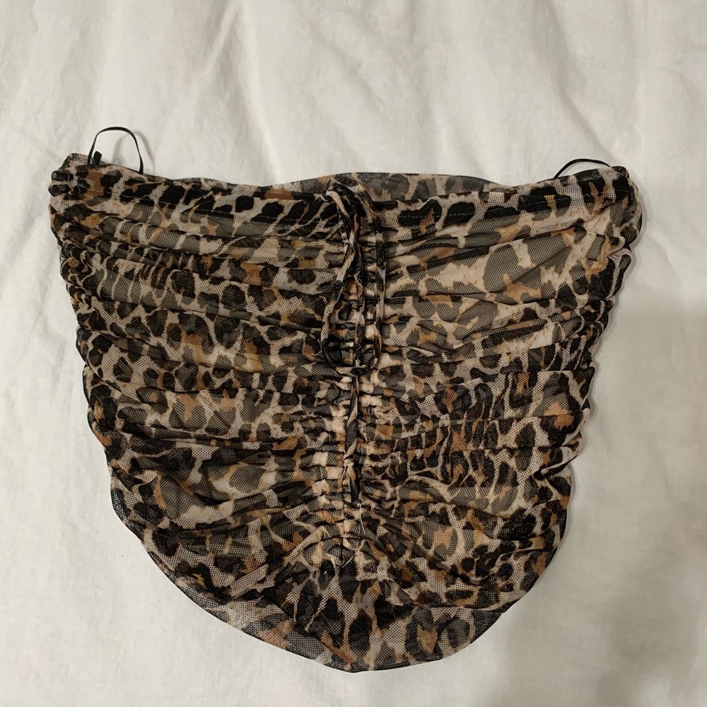 Urban outfitters mesh ruched cheetah print crop top